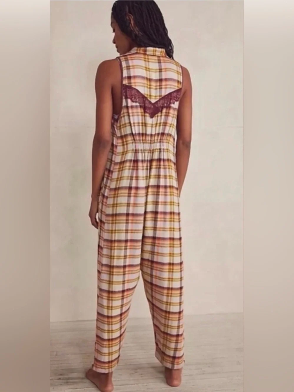 Free People Wrapped In Flannel Plaid Jumpsuit